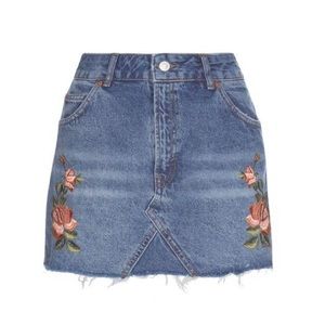 Topshop Floral embroidered Denim Skirt